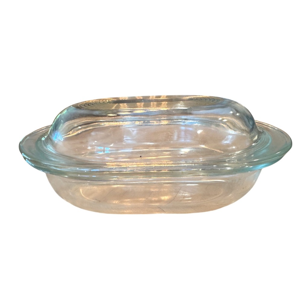 Vintage Pyrex 602-C Clear Glass Oval Casserole Dish with Ribbed Lid 1.5 Quart